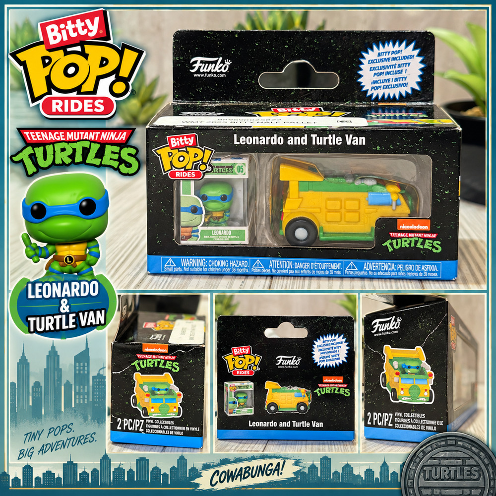 Funko Bitty Pop Rides TMNT Leonardo & Turtle Van Vinyl Figure Set